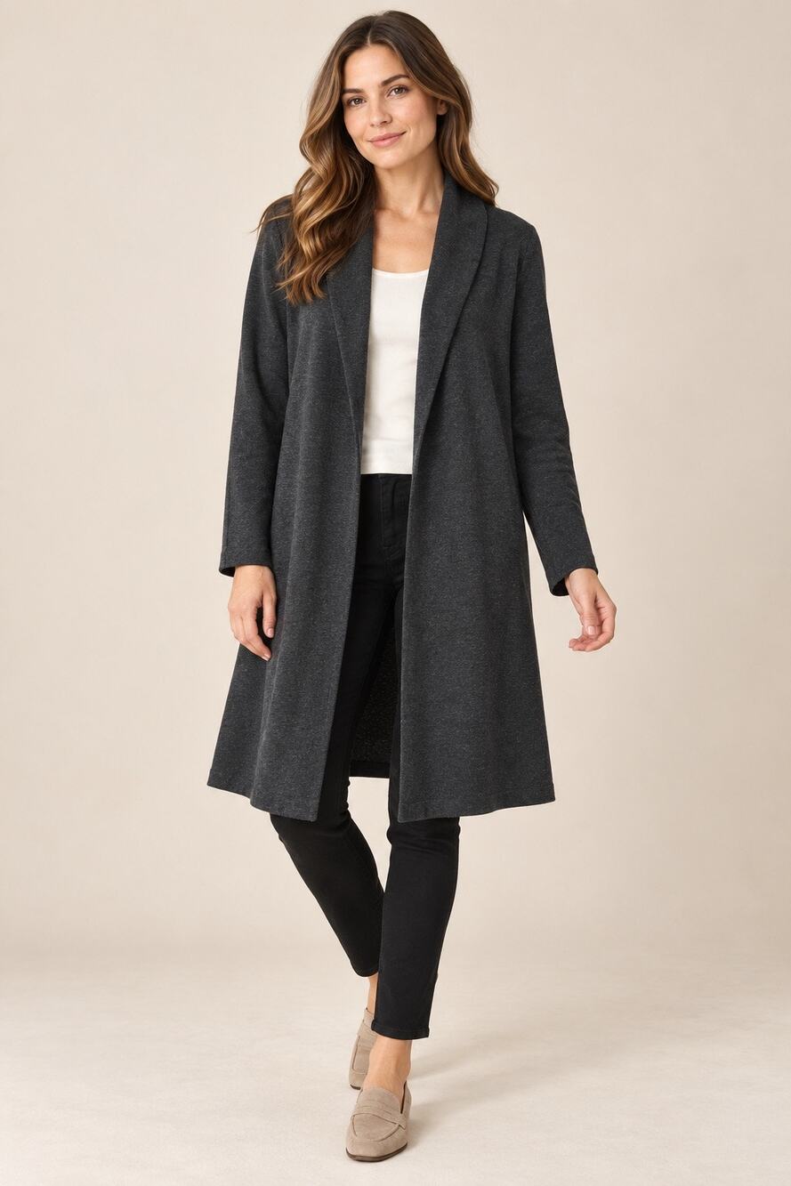 Lilla P Charcoal Gray Longline Shawl Collar Open Front Cardigan Size L